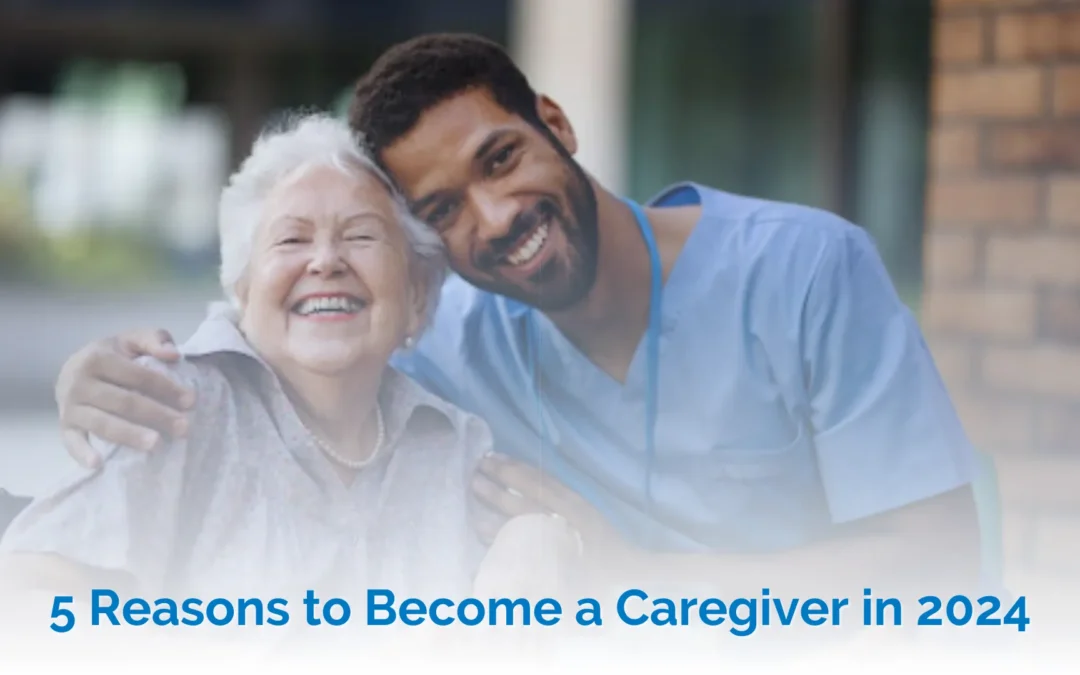 Reasons to become a caregiver in 2024 - male caregiver sitting with happy elderly woman