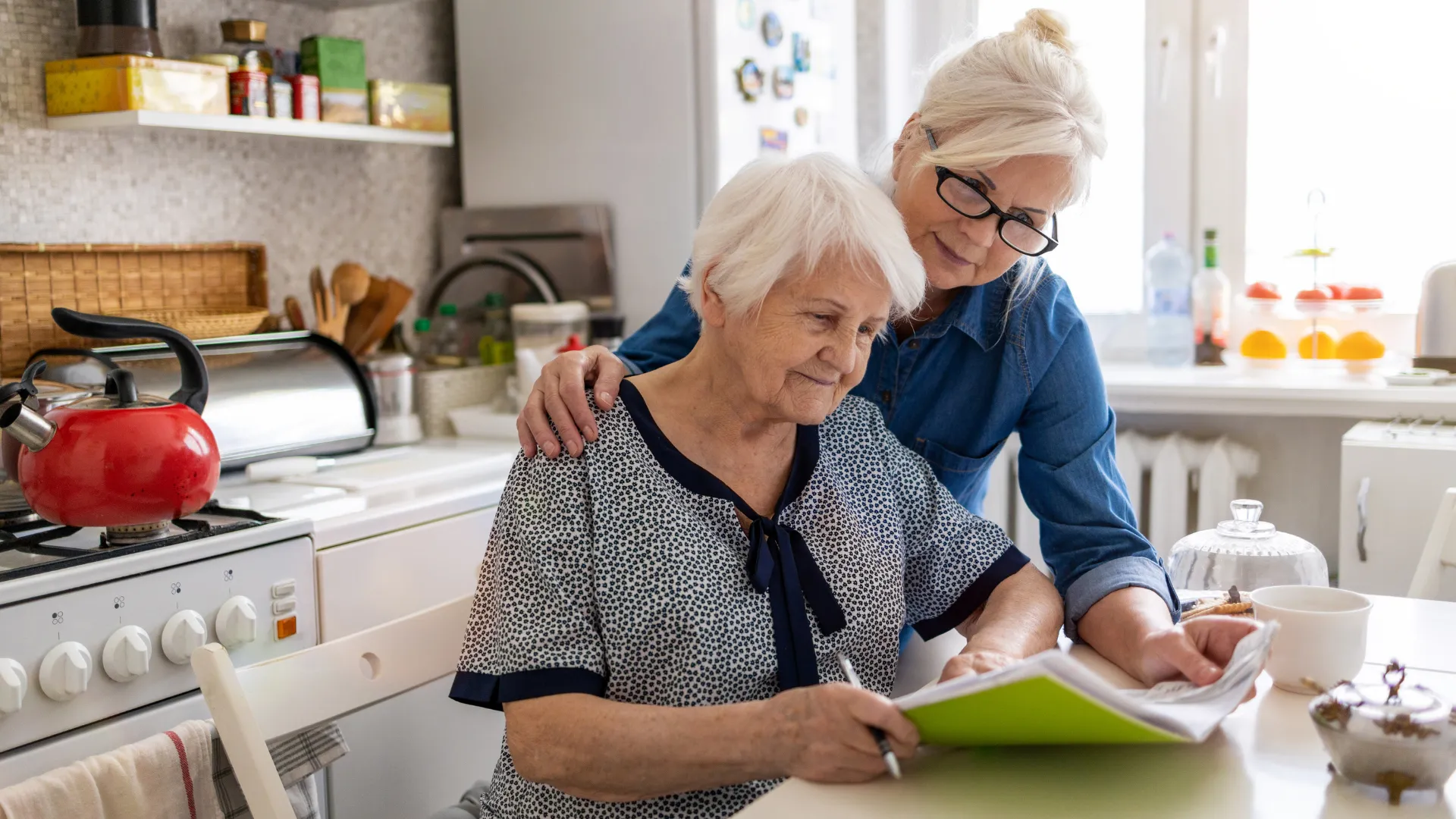 adult child caring for an elderly parent