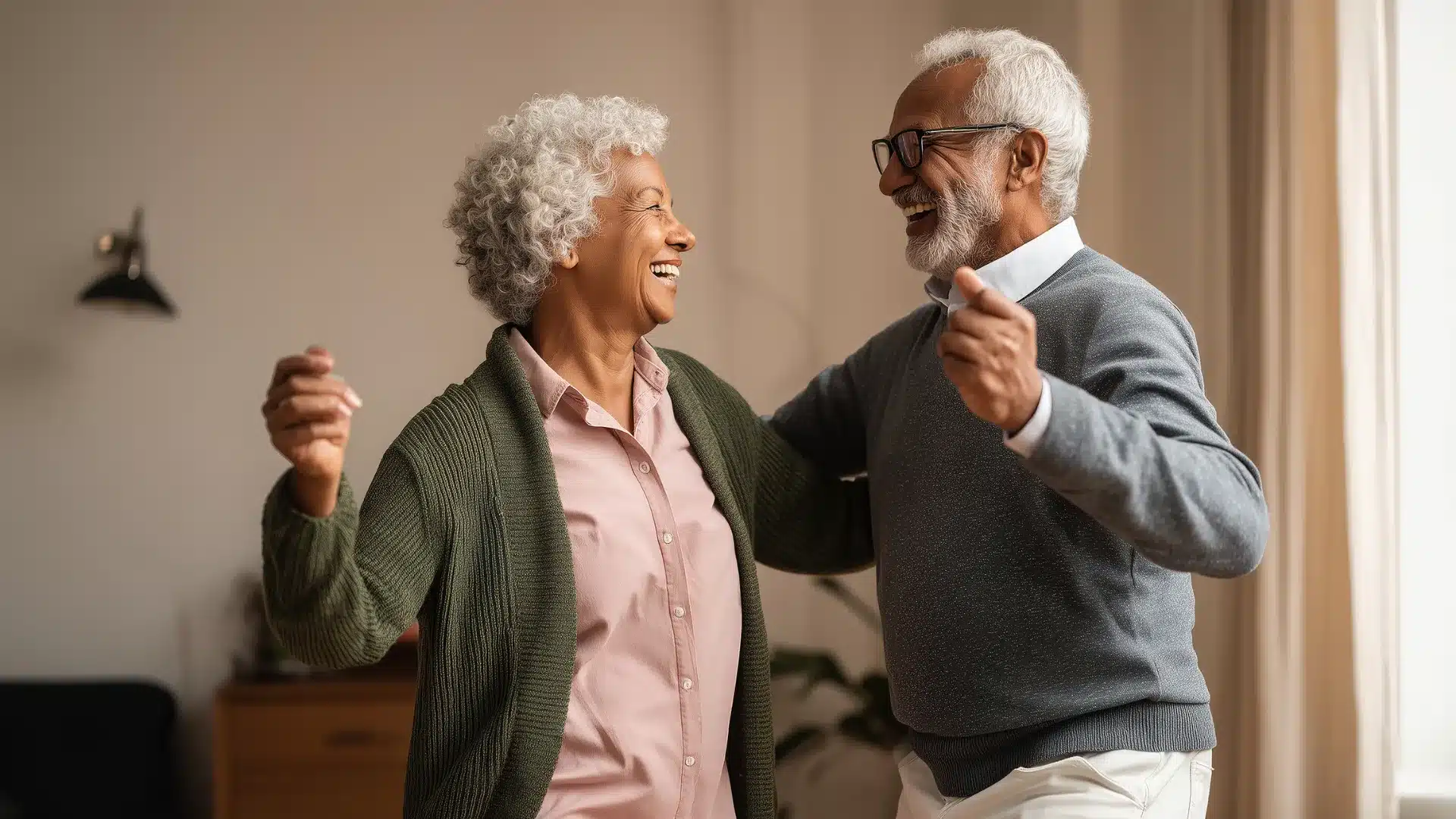 elderly couple dancing