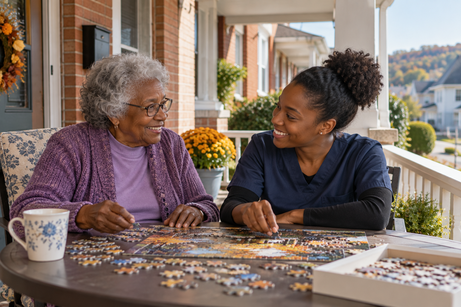 Caregiver helping an elderly woman with lunch in her McKeesport kitchen through Medicaid home care